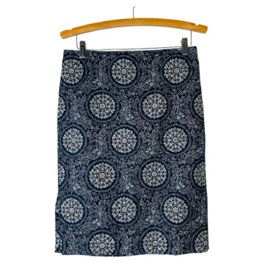 NWT Loft blue white pink floral paisley preppy stretch office skirt 8
